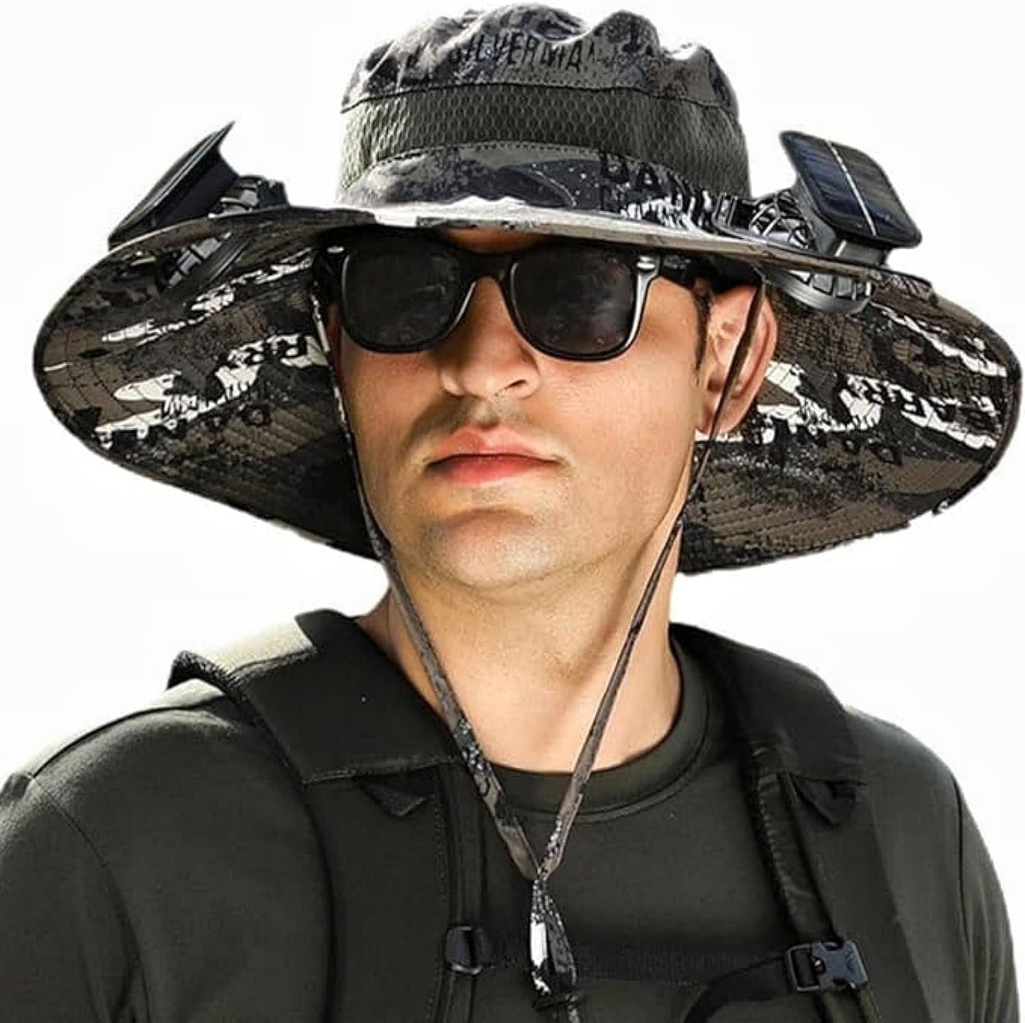 Solar Fan Hat Breathable Wide Brim Sun Hat for Men Women Sun Bucket Fishing Hats with 2 Solar Fan UPF 50+ Outdoor
