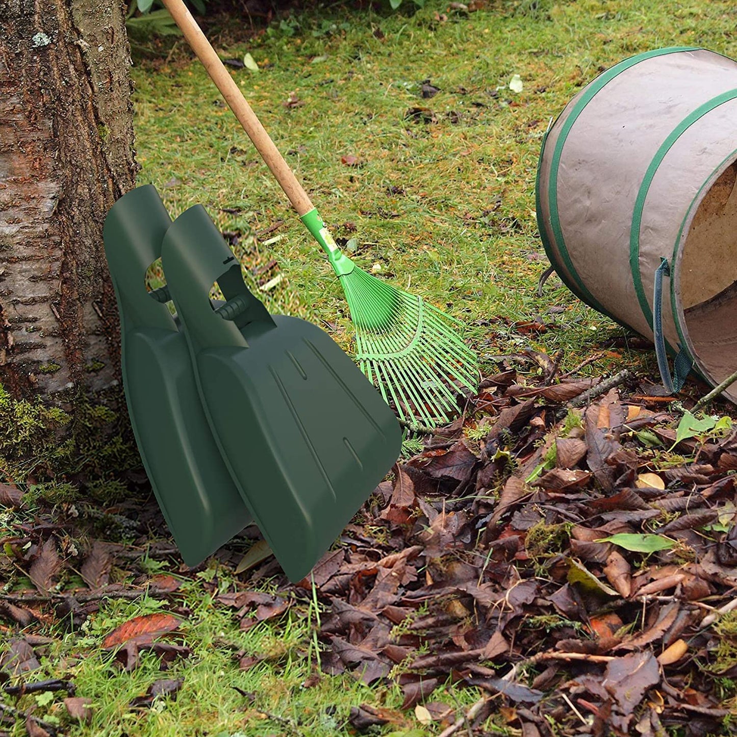 Leaf Scoops Hand Rakes - Lightweight, Durable Grabber Tool for Scooping up Leaves, Spreading Mulch, Gardening, and Yard Work by (Green)