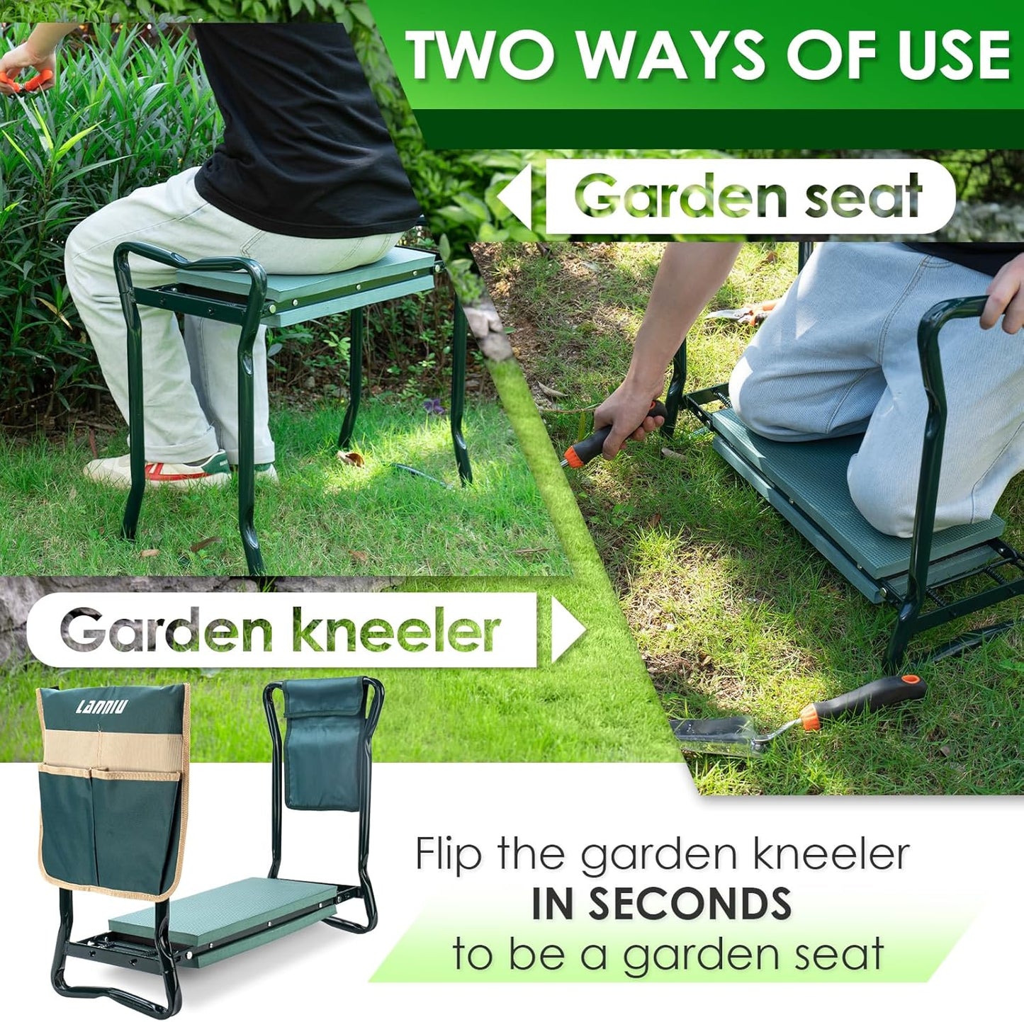 Garden Kneeler and Seat, Foldable Garden Stool, Heavy Duty Garden Chair for Kneeling and Sitting, Gardening Gifts for Women, Grandparents, Seniors, Mom & Dad