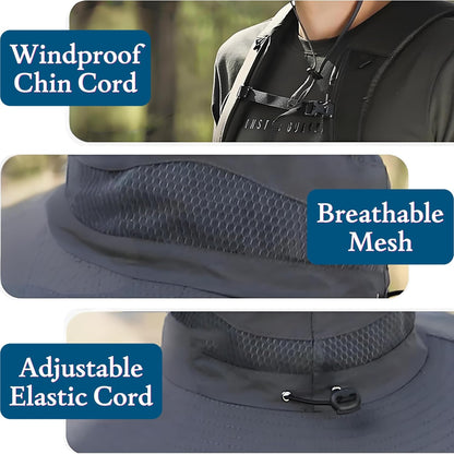 Solar Fan Hat Breathable Wide Brim Sun Hat for Men Women Sun Bucket Fishing Hats with 2 Solar Fan UPF 50+ Outdoor
